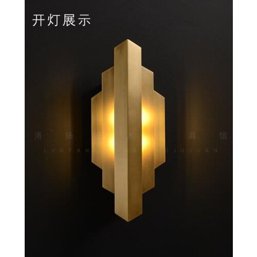 Postmodern all-copper light luxury living room background wall lamp stairwell aisle exhibition hall bedroom bedside wall lamp