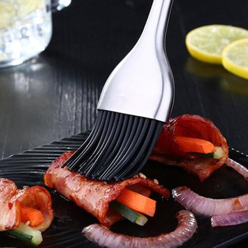 BBQ Oil Brush Stainless Steel Handle Barbecue Grilling Brush Kitchen Silicone Basting Brush Pastry Baking Cooking Brush Tools