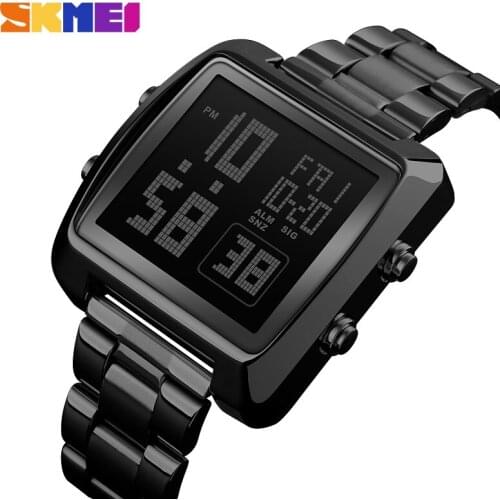 SKMEI Brand Luxury Sports Chrono Watches LED Digital Stainless Steel Strap Male Clock Waterproof Wrist Watches Relogio Masculino