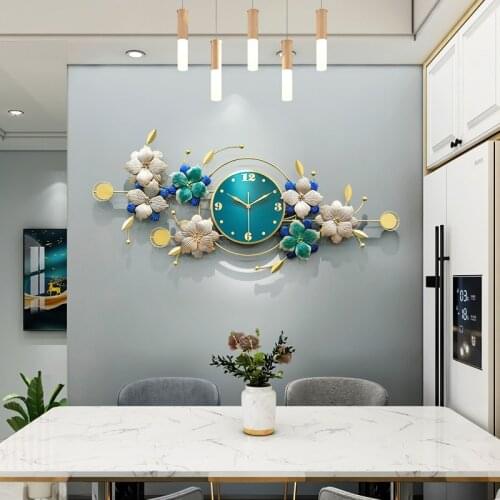 Living Room Modern Minimalist Fashion Personality Creative Flowers Chinese Style New Chinese Wall Clock Mute Clock