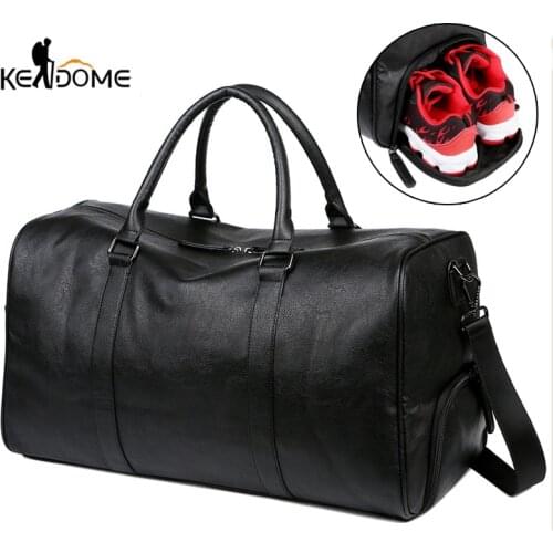 PU Leather Travel Bag Large Capacity Shoulder Messenger Bag With Shoes Pocket Fitness Yoga Luggage Storage Bag Handbag X681D