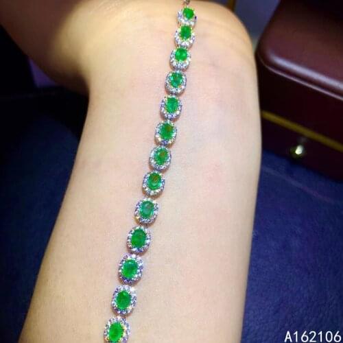 Fine Jewelry 925 Pure Silver Chinese Style Natural Emerald Girl Luxury Noble Lovely Gemstone Hand Chain Bracelet Support Detecti