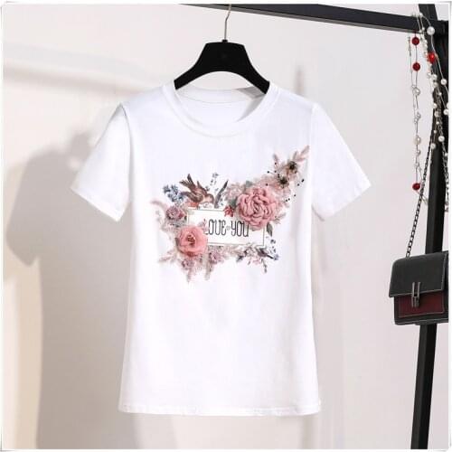 Pearl Tshirt women Woman Summer top 3D Flower T Shirts Shirt Harajuku Tops plus size korean clothes kawaii camisas mujer