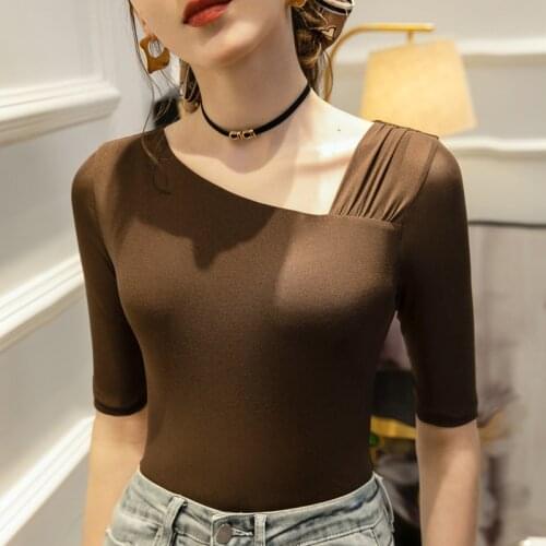 Women Soft Net yarn T-shirt V-NECK Solid color Lady Tees Half Sleeve Summer Womens clothings All match Female T-shirts