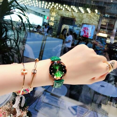 Big Gem Green Ladies Watches Leather watch belt Waterproof and Fashion Dress match female shining Watches G8209P