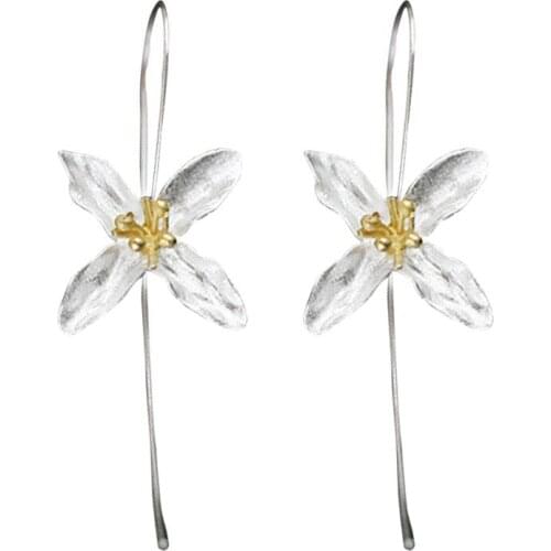 925 sterling silver handmade earrings Lilac flower long earrings for women fine jewelry wholesale