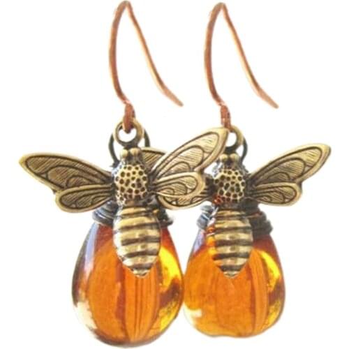 Womens Fashion Bee Earrings Water Drop Honey Amber Earrings For Women Girls Anniversary Wedding Party High Jewelry Gift Jewelry