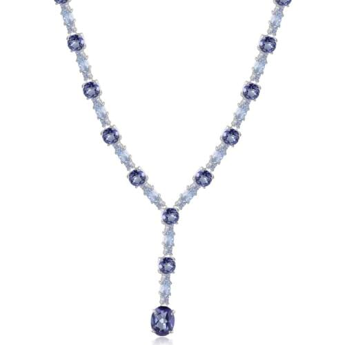 GEMS BALLET 925 Sterling Silver Wedding Bridal Necklace Natural Mystic Quartz Sky Blue Topaz Gemstone For Women Fine Jewelry