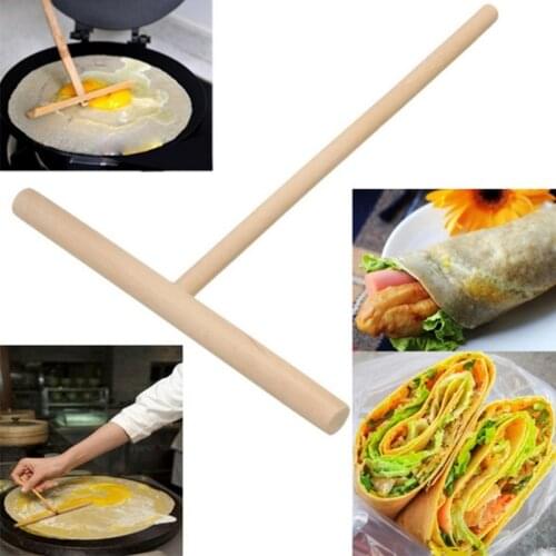 1PC T Shape Wooden Pancake Batter Spreader Stick Rolling Pin Kitchen Tool