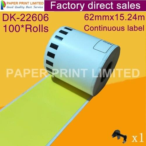 100 Refill Rolls Compatible DK-22606 Label Yellow Film Coated 62mm*15.24M Continuous Compatible for Brother Label Printer DK2606
