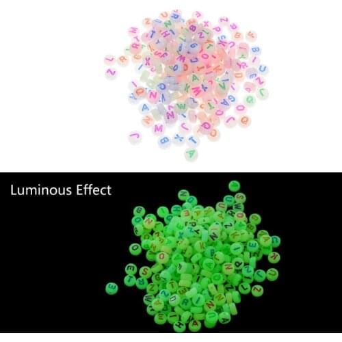 100Pcs Alphabet Acrylic Glow In the Dark Spaced Beads Luminous Letter Beads 7mm F3MD