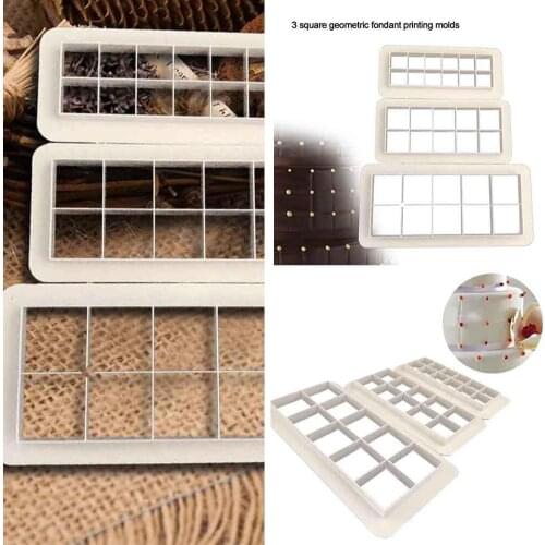 3PCS Square Geometric Cutters Fondant Cookie Geometry Cake Fondant Mold Cake Decorating Tools Baking Accessories