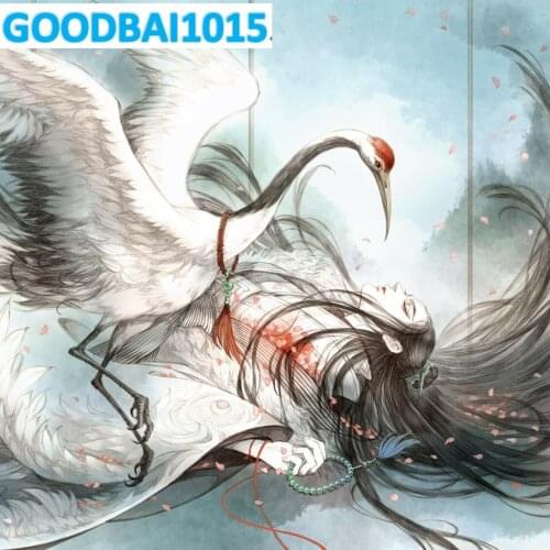 5d Diamond Painting Cartoon Red-crowned Crane & Man Mosaic DIY Diamond Embroidery Cross Stitch Kits Home Decor Cuadros Craft