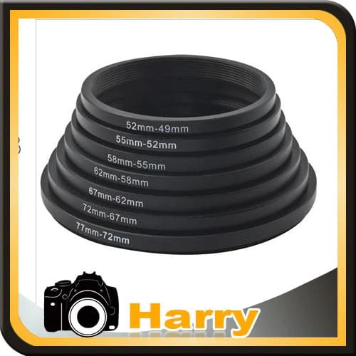 8pcs 82-77- 72- 67- 62 -58- 55 -52- 49mm Step Down Rings Lens Adapter Filter Set