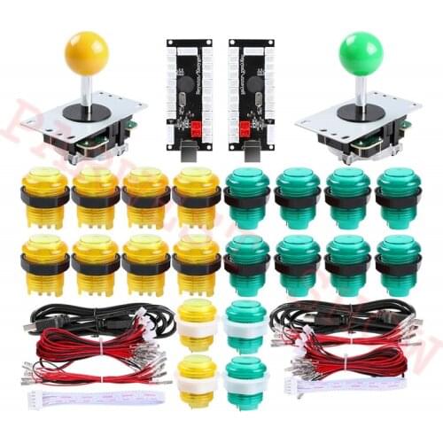DIY Joystick Arcade Kits 2 Players With 20 LED Arcade Buttons + 2 Joysticks + 2 USB Encoder + Cables for Arcade Game Parts Set