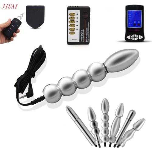 Electric Shock No Vibrator Stainless Steel Pulse Anal Dildo SM Metal Anal Beads Electro Shock Massage Butt Plug Sex Toys