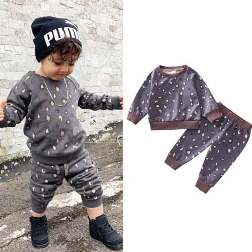 FOCUSNORM 0-4Y 2pcs Causal Kids Boys Clothes Sets Leopard Printed Long Sleeve Pullover Sweatshirt Tops Pants