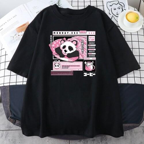 Monday Panda Kawaii Womens T-Shirt Korean Style Casual T Shirts 2021 Summer Cool New T Shirt Fashion Hip Hop Tees For Women