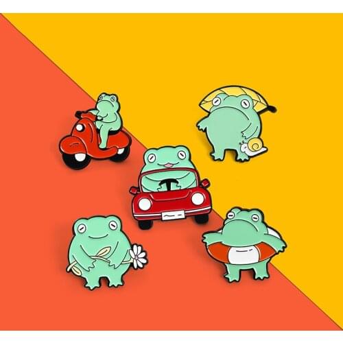Custom Froggy Car Swimming Pool Plant Enamel Pins Fun Frog Brooch Lapel Badge Bag Cartoon Animal Jewelry Gift for Kids Friends