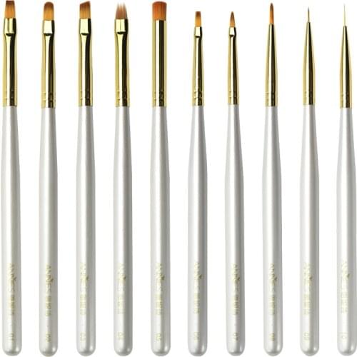 10 Sizes Single Nail Brush Pen Detailed Painted Drawing Flower Lines Smudge White Handle Professional Nail Art Manicure Tools