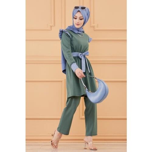 TUGBA Tunic Pants Set Blue detailed islamic clothes muslim trousers tunic turkish turkey casual