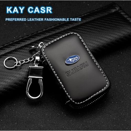 Leather Car Key Case Remote Control Key Case Leather Zipper Keychain For Subaru Impreza Forester Tribeca XV BRZ Car Accessories