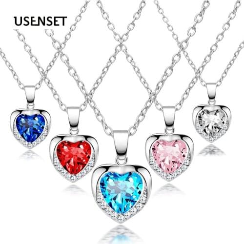Creative heart pendant necklace Rhinestone crystal necklace Women fashion Charm jewelry Birthday Gifts L08