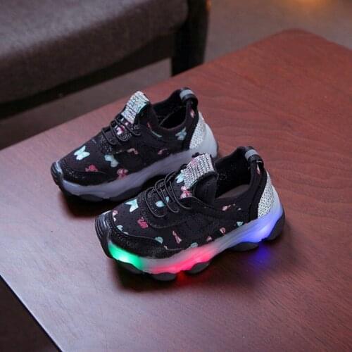 Children Kid Shoes Baby Girls Butterfly Crystal Led Luminous Sport Run Sneakers Shoes chaussons bebe nouveau ne infantil menino