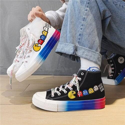 2021 New Colorful Anime Mens Vulcanize Shoes Casual Sneakers Chunky Canvas Sneakers Men High Top Trend Cool Mens Designer Shoes