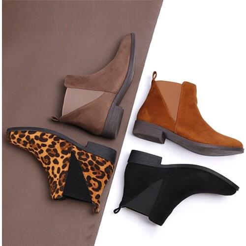 MaxMuxun Women Comfort Classic Chelsea Ankle Leopard Srint Black Brown Boots