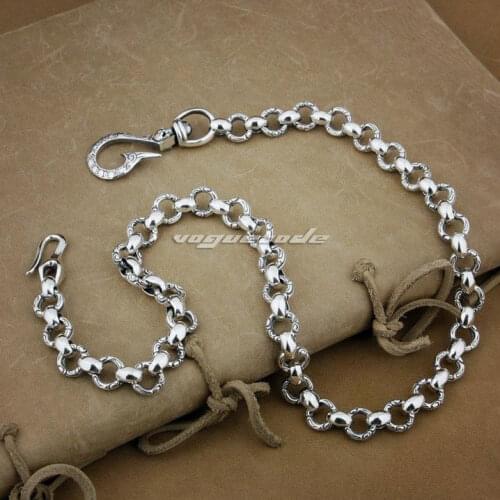 Fashion Fish Hook Waist Pendant Solid 925 Sterling Silver Cool Mens Biker Totem Changing Fate Ring Wallet Chain 8F001WC2