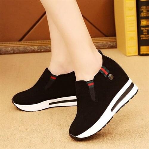 New Ladies Casual Black Female Sports Shoes Casual Thick-soled Shoes Breathable Increased Shoes 2021 New