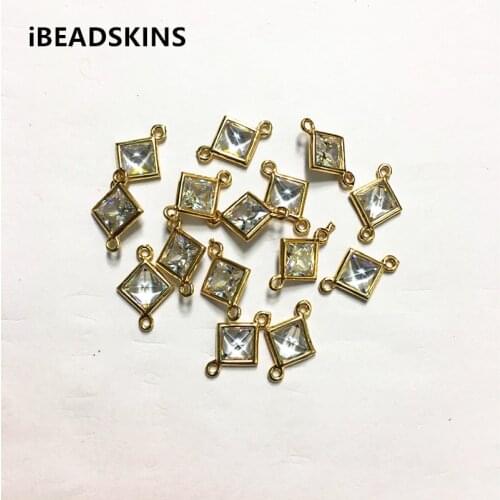 New arrival! 16x10mm 100pcs/lot gold color Copper Material with clear Glass rhombus-shape connection for Jewelry handmade DIY