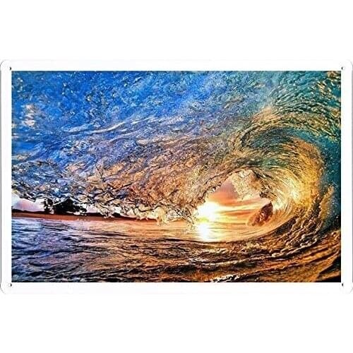 Tin Sign Poster Ocean Wave Sunset (20x30cm) By Nature Scene Painting