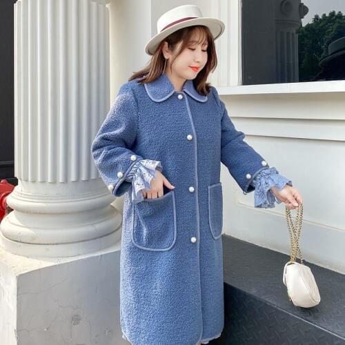 Korean Pink 4xl Large Coat Elegant Style Lady Long Sleeves Solid Color Fat Mm Extra Warm Winter Brand Womens Wear