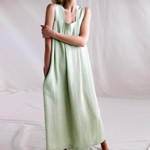 Ramie sleeveless long dress spring new style French retro dress design loose cotton linen square neck women dress 02-DS-lywxck