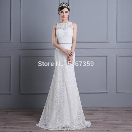 Simple Lace Wedding-Dresses White Ivory Mermaid Wedding-Dresses Vestido De Noiva Court Train
