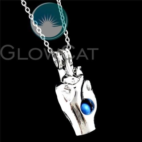 R-K947 Hand Gesture Beads Cage Pendant Essential Oil Diffuser Aroma Pearl Cage Locket Necklace