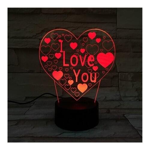 3D Illusion LED Night Light Touch Switch Nightlight USB I Love You Lamp Color Changing Decoration Present for Mothers Day