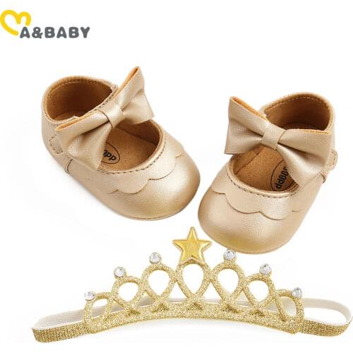 Ma&Baby 0-18M Newborn Infant Baby Girls First Walkers Pu Leather Shoes Cute Bow Princess Party Birthday Shoes + Headband