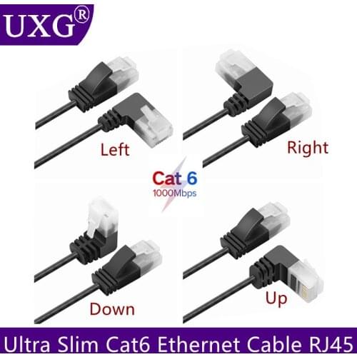 Ultra Slim Cat6 Ethernet Cable RJ45 90 Right Angled to Straight UTP Network Cable Patch Cord Cat6a Lan for Laptop Router TV BOX