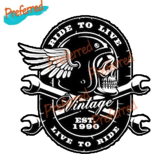 Ride To Live Est1990 Vintage Skull Helmet Crossed Motorcycle Car Decal Waterproof PVC Die Cutting Car Sticker
