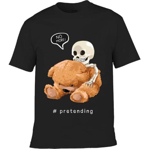 High-quality Skull Head Decapitated Bear Print Short-sleeved 0-neck Loose T-shirt Womens 100% Cotton Plus Size T-shirt S-3XL