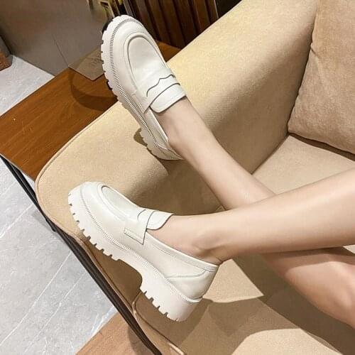 Women Spring Heels Loafers Designer Sneakers Office Shoes for Ladies woman Casual Fashion Beige Split Leather Female Heel Shoe