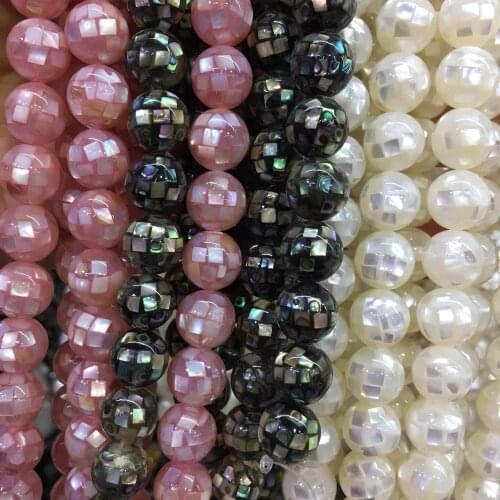 2strands/lot Class A natural Shell Black Butterfly Shell round ball mosaic For DIY Necklace Jewelry Making 15" Free Shipping