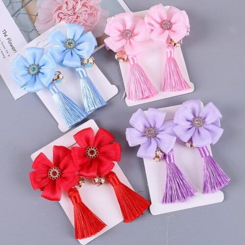 2PCS New Chinese Style Children Hairpin Girl Flower Red Antique Fairy Hair Clips Headdress Childrens series Hair Accessories