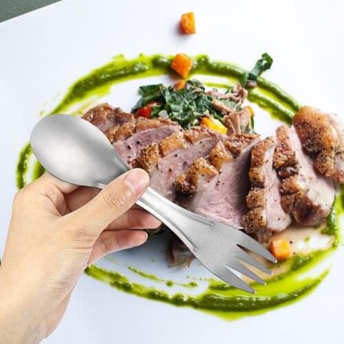 Outdoor Camping 2 In 1 Hiking Diet Tools Picnic Barbecue Fork Spoon Too Alloy Spoon Titanium Alloy Fork