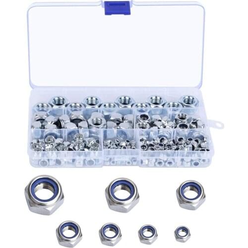 201Pcs Hex Lock Nut Nylon Insert Nuts Stainless Steel Zinc Plated Durable Locking Nuts and Bolts M3/M4/M5/M6/M8/M10/M12