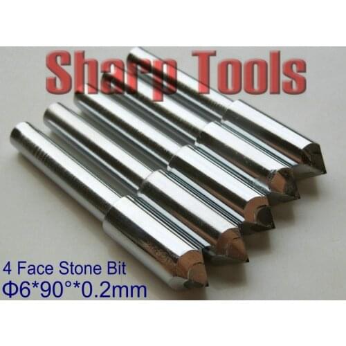 3PC 6x90 Degree 0.2mm Tip 4-Face Diamond Stone Tools Router Bits, CNC Engraving Tool Carving Cutters Endmill for Milling Granite