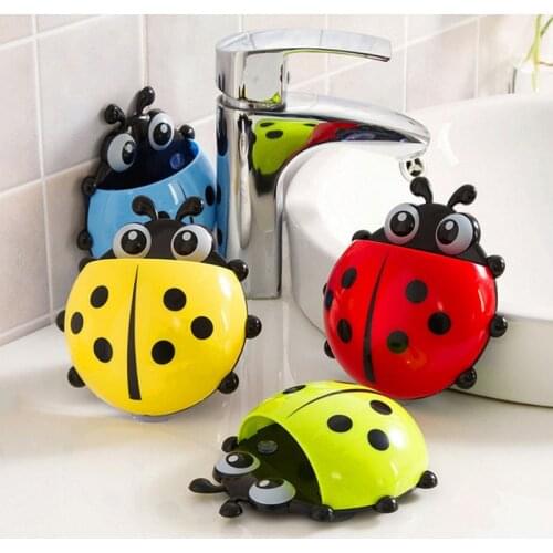 Cute ladybug insect toothbrush holder Cartoon Toiletries Toothpaste Holder Wall Suction Bathroom Sets cup tooth brush container
